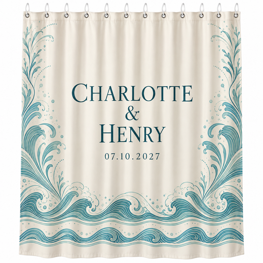 Teal Coastal Wave personalized shower curtain - isolated