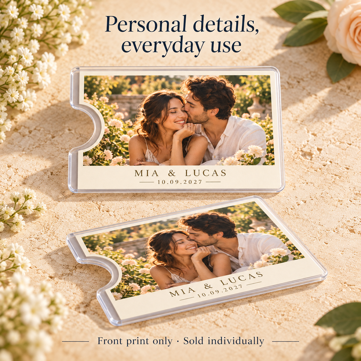 Engagement Photo Keepsake Card Sleeve; design details. One Day for Lifetime
