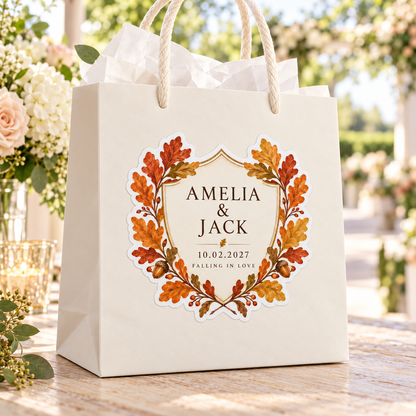 Autumn Leaf personalized wedding sticker - welcome bag