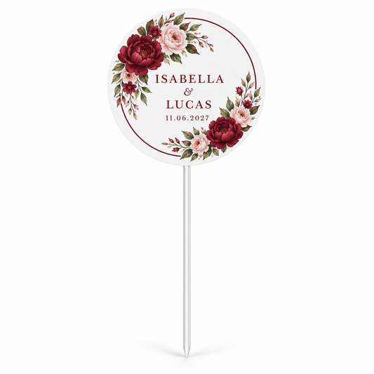 Burgundy Blush personalized wedding cupcake topper - hero