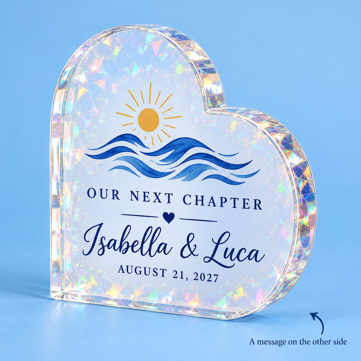 Coastal Heart | Personalized Hologram Photo Plaque - back angle