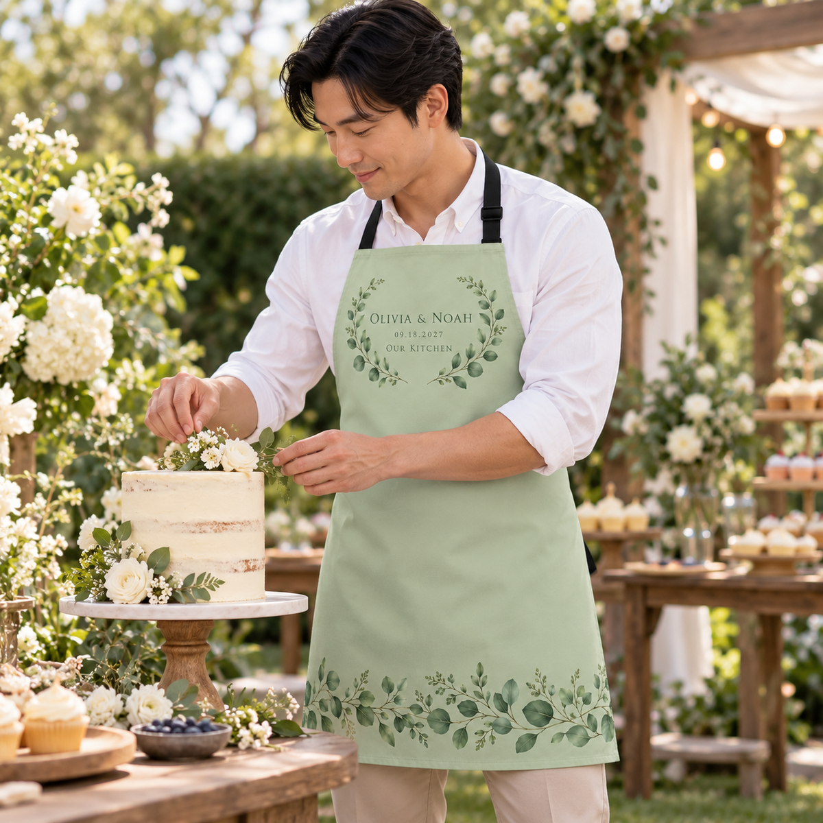 Sage Eucalyptus personalized wedding apron - dessert