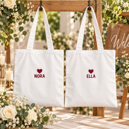 Heartfelt Mother Gift Embroidered Tote Bag; personalization examples. One Day for Lifetime