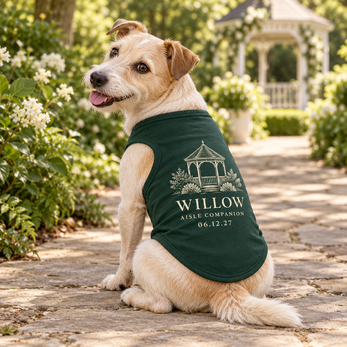 Venue Aisle Companion Pet Tank Top; lifestyle context. One Day for Lifetime