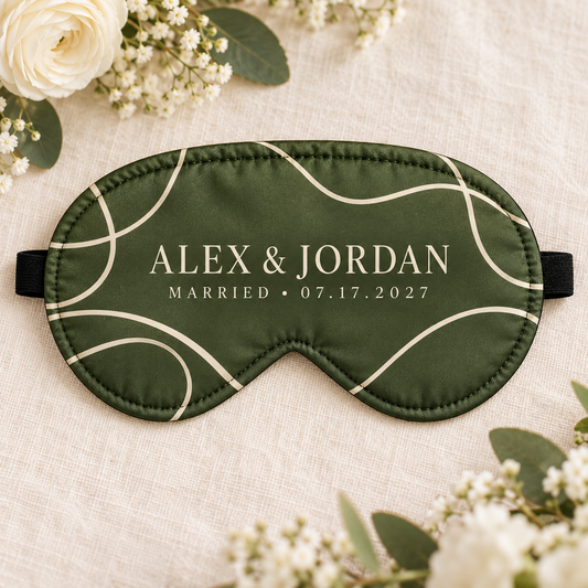 Modern Newlyweds Sleep Mask; hero. One Day for Lifetime