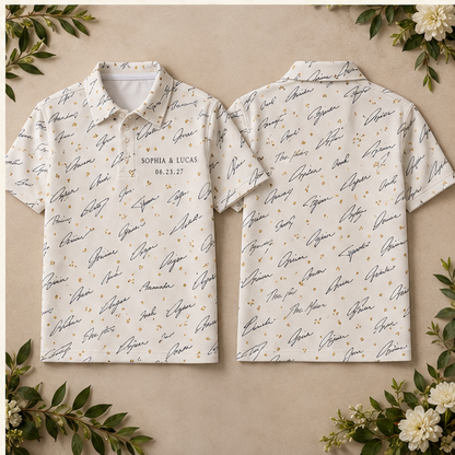 Guest Signature Confetti Polo Shirt; alternate personalization. One Day for Lifetime