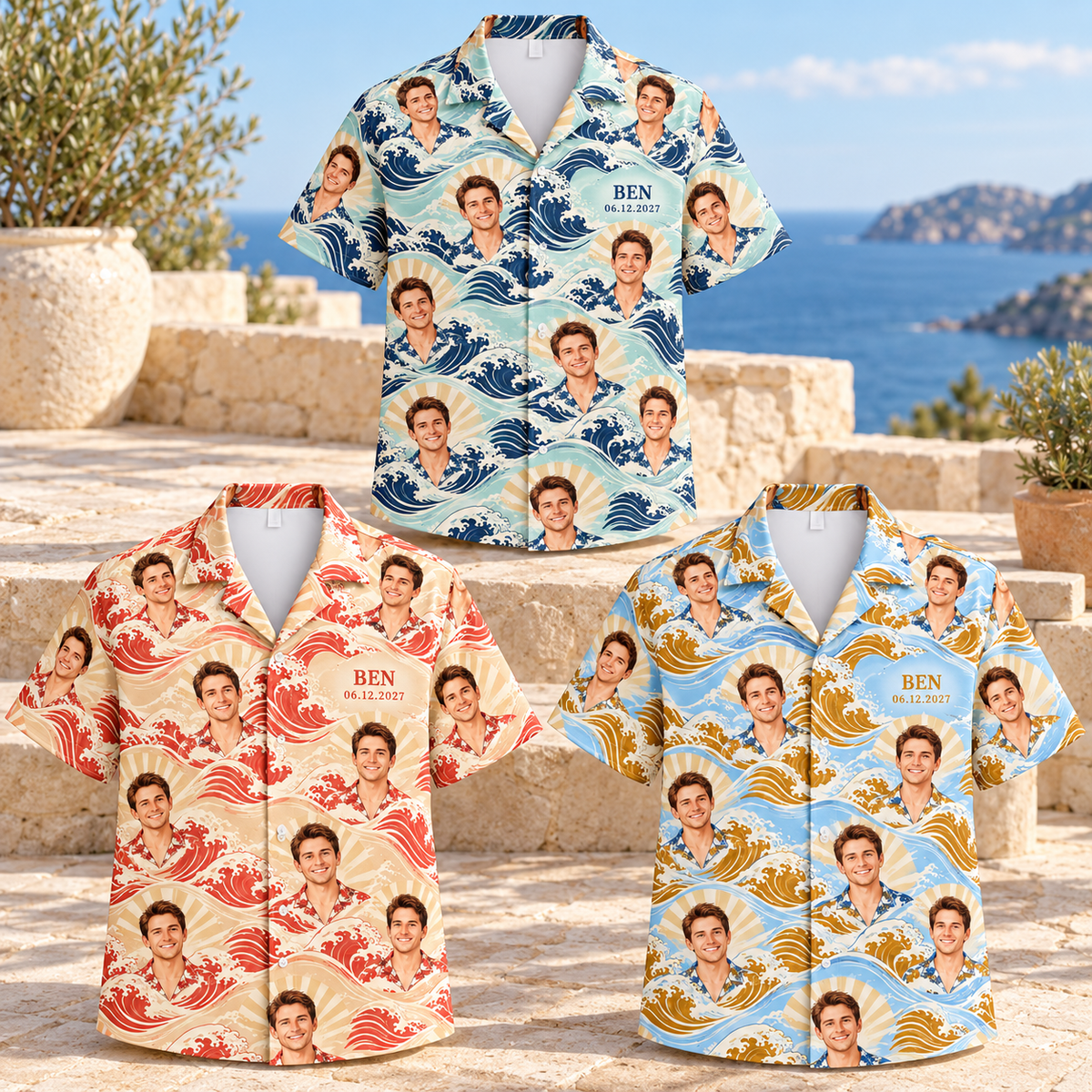 Groom Portrait Getaway Hawaiian Shirt; artwork palettes. One Day for Lifetime