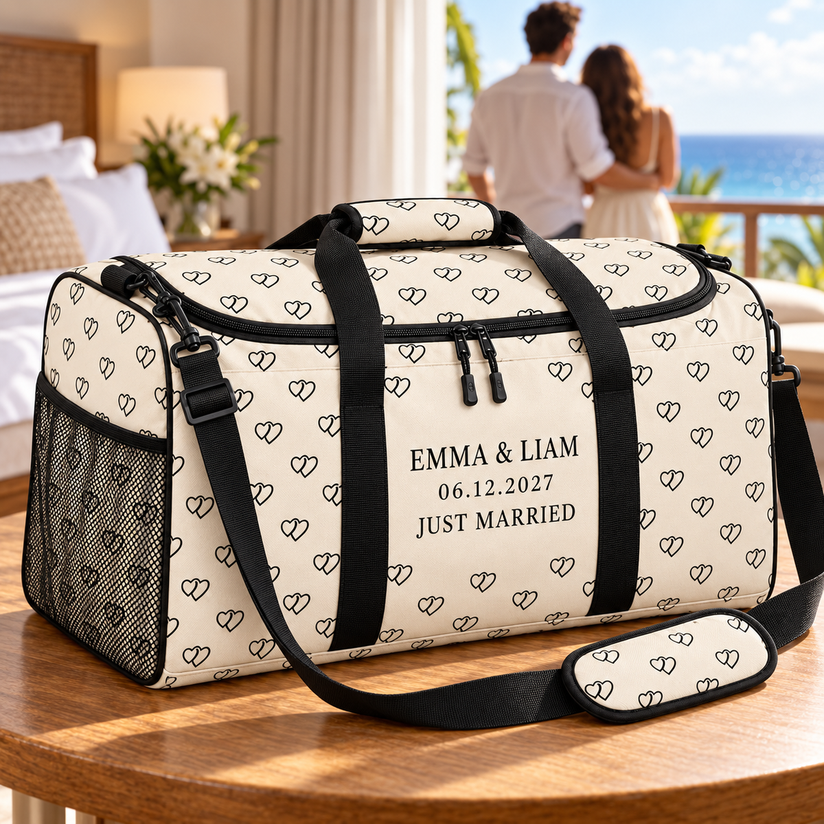 Linked Hearts personalized travel duffel bag - resort