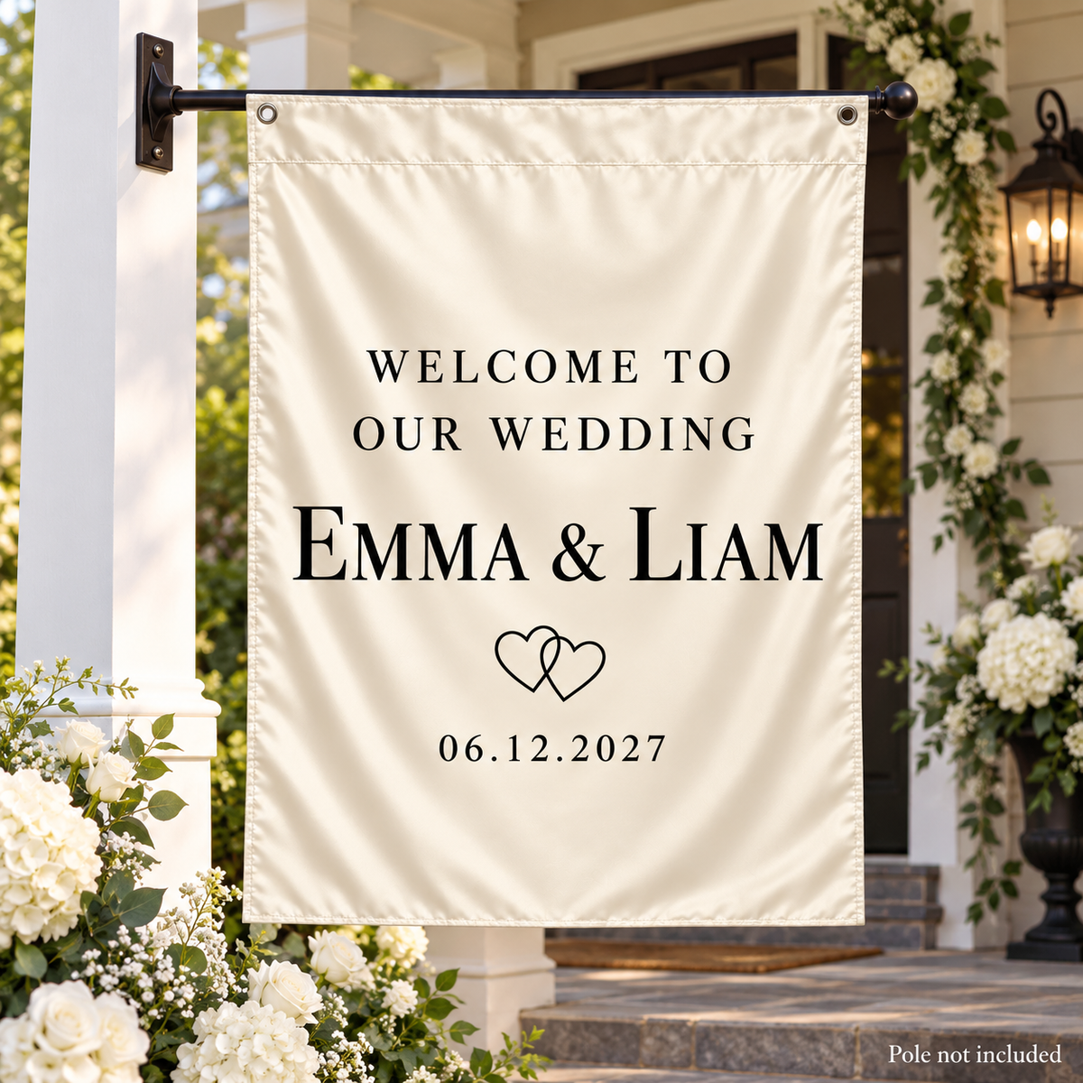 Ivory Linked Hearts personalized wedding house flag - wedding porch