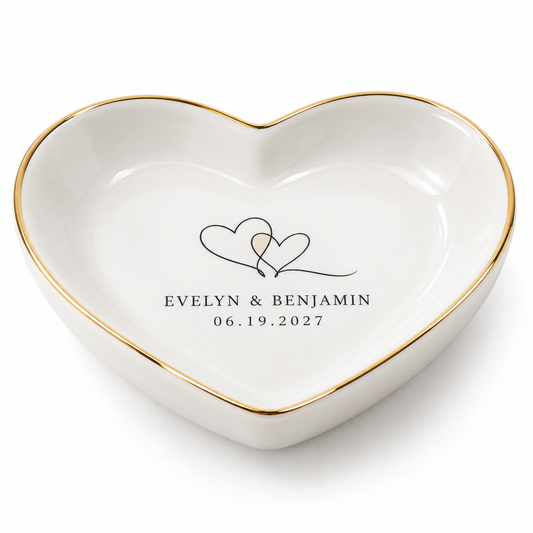 Joined Hearts personalized ceramic jewelry dish - hero