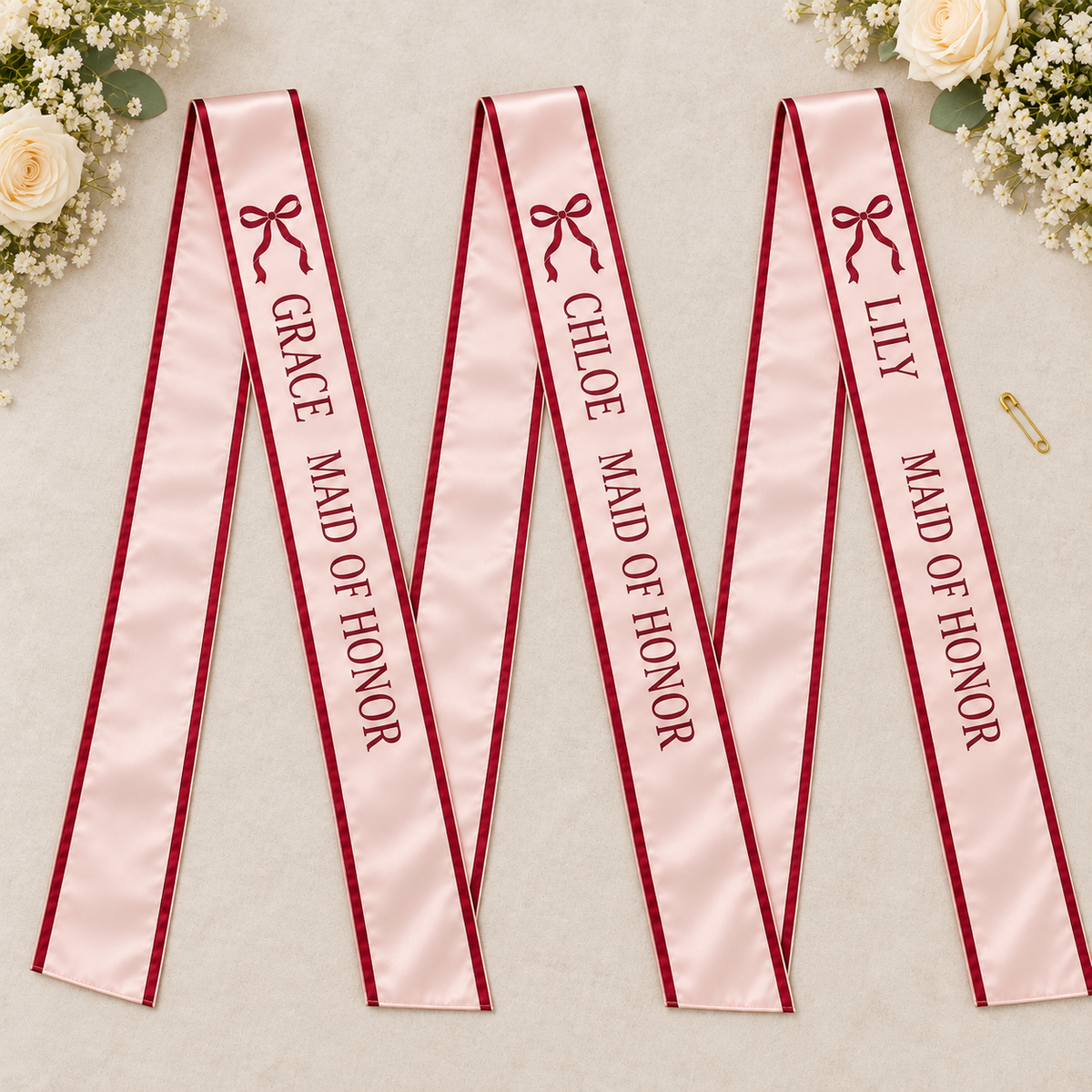 Bow Maid of Honor Satin Sash; name options. One Day for Lifetime