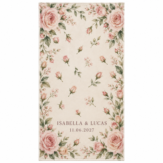 Blush Rose Garden personalized wedding hand towel - hero