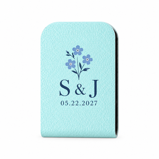 Blue Flowers personalized faux leather bookmark - hero