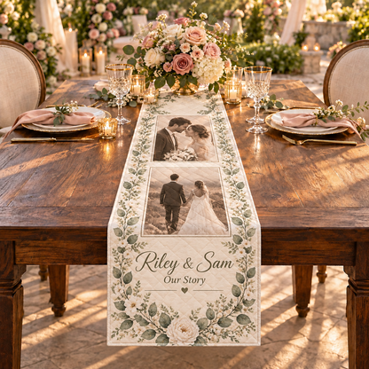 Our Story in Photos Quilt Table Runner; variant size. One Day for Lifetime