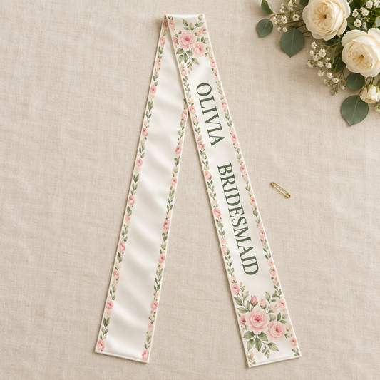 Garden Bridesmaid Satin Sash; hero. One Day for Lifetime