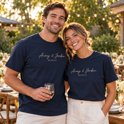 Rehearsal Dinner Hosts Embroidered T-Shirt; variant setting. One Day for Lifetime