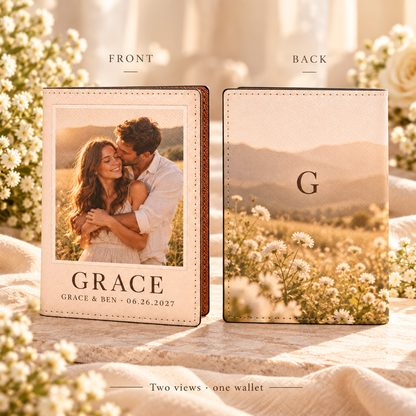 Our Favorite Photo PU Passport Wallet; front back. One Day for Lifetime
