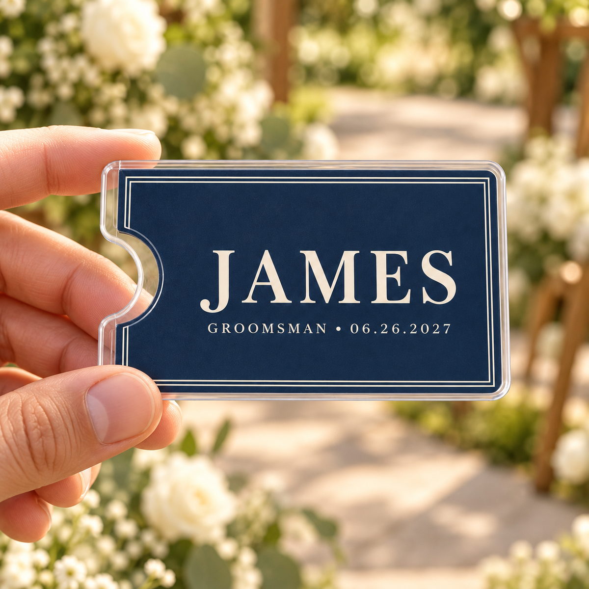Classic Groomsman Card Sleeve; handheld. One Day for Lifetime