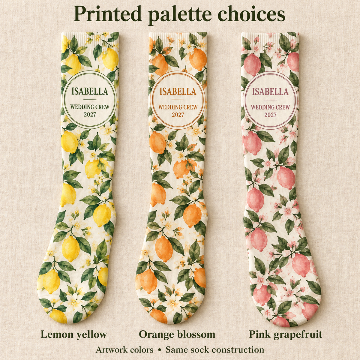 Citrus Wedding Party Socks; printed palettes. One Day for Lifetime