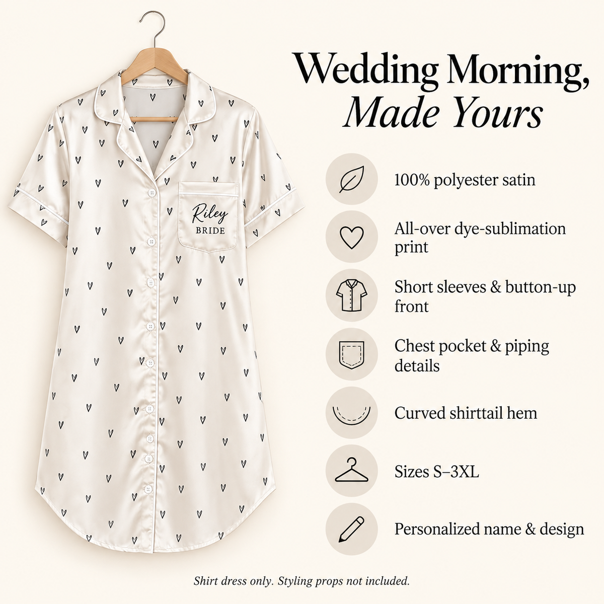 Photo Memory Morning | Personalized Satin Pajama Shirt Dress - information