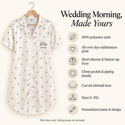 Photo Memory Morning | Personalized Satin Pajama Shirt Dress - information
