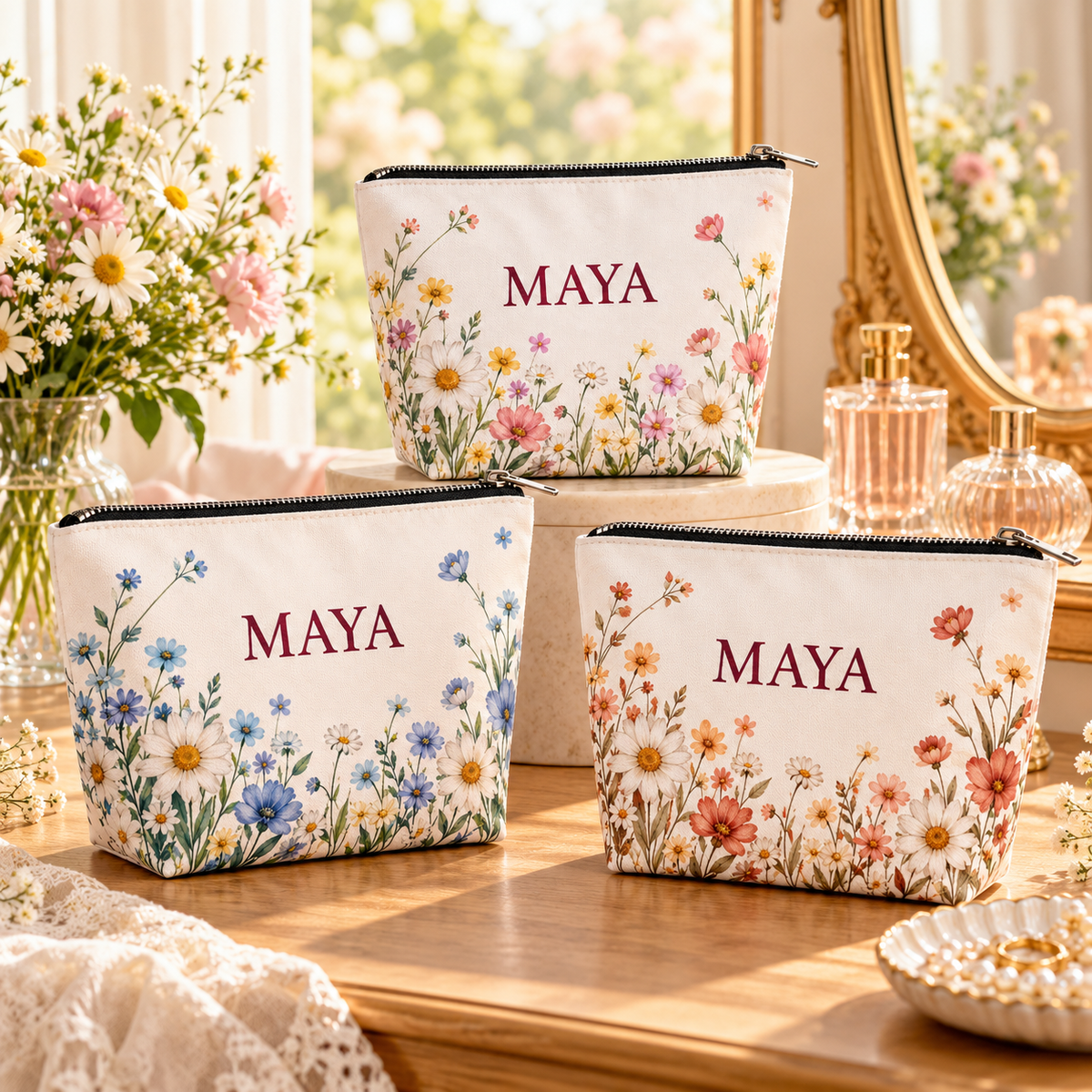 Pressed Meadow Cosmetic Bag; artwork palettes. One Day for Lifetime