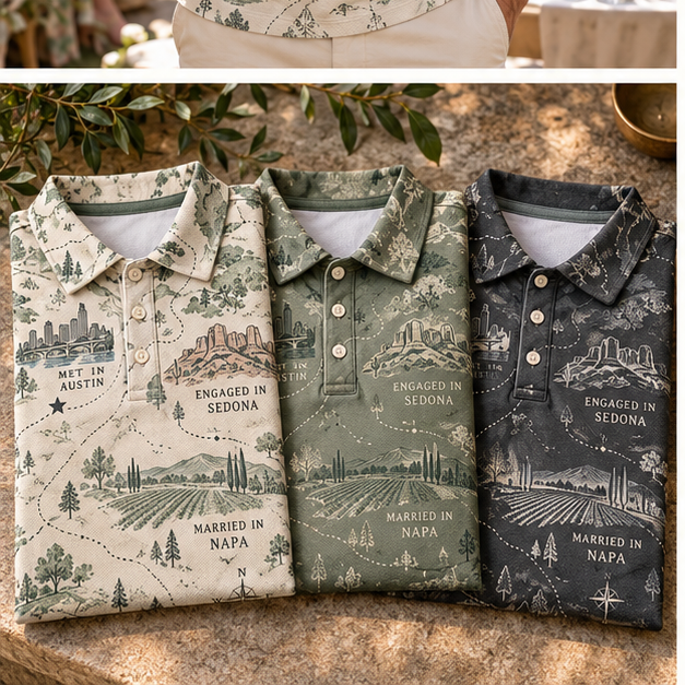 Our Story Map Polo Shirt; palette variants. One Day for Lifetime