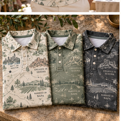 Our Story Map Polo Shirt; palette variants. One Day for Lifetime