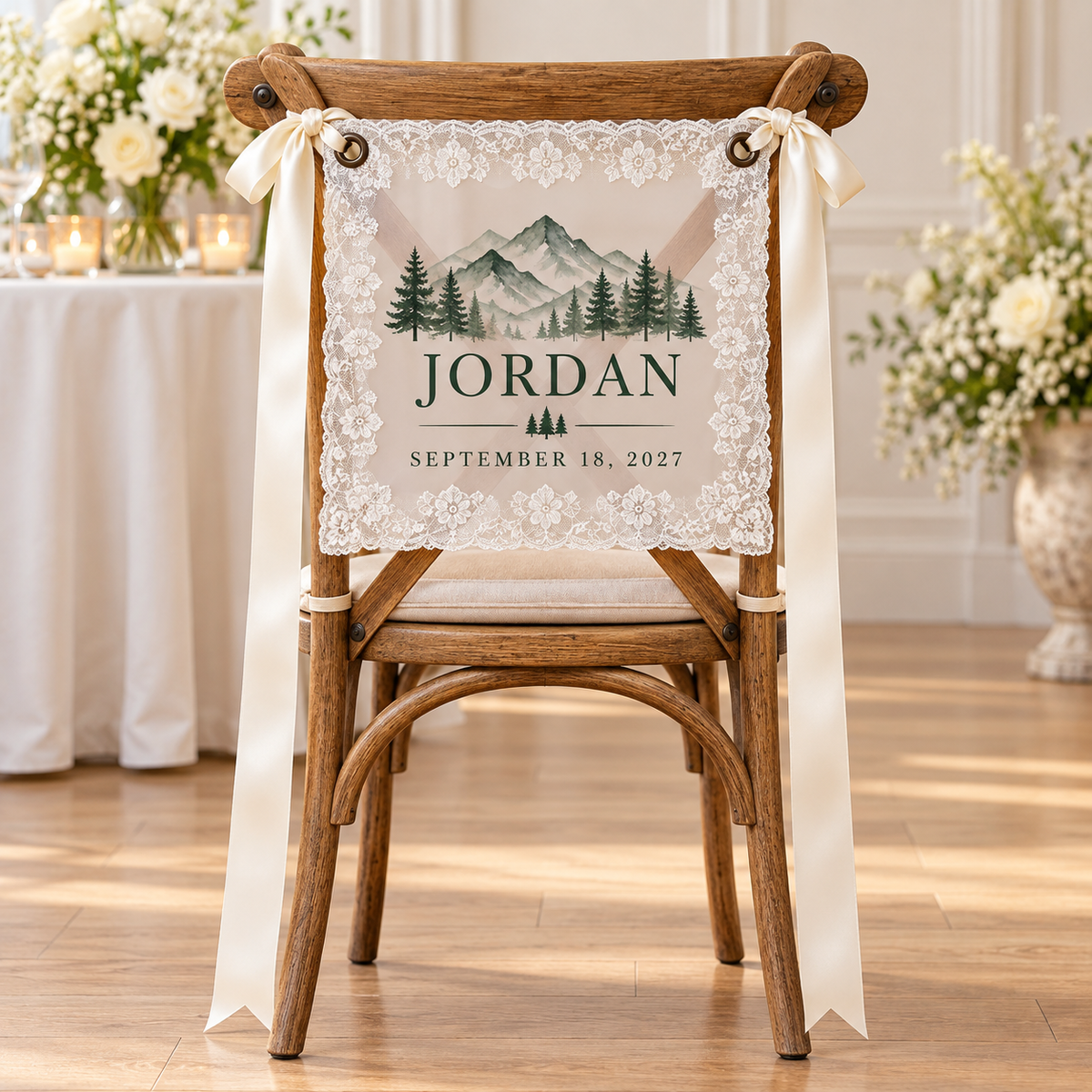 Mountain Promise Personalized Lace Chair Banner; hero. One Day for Lifetime