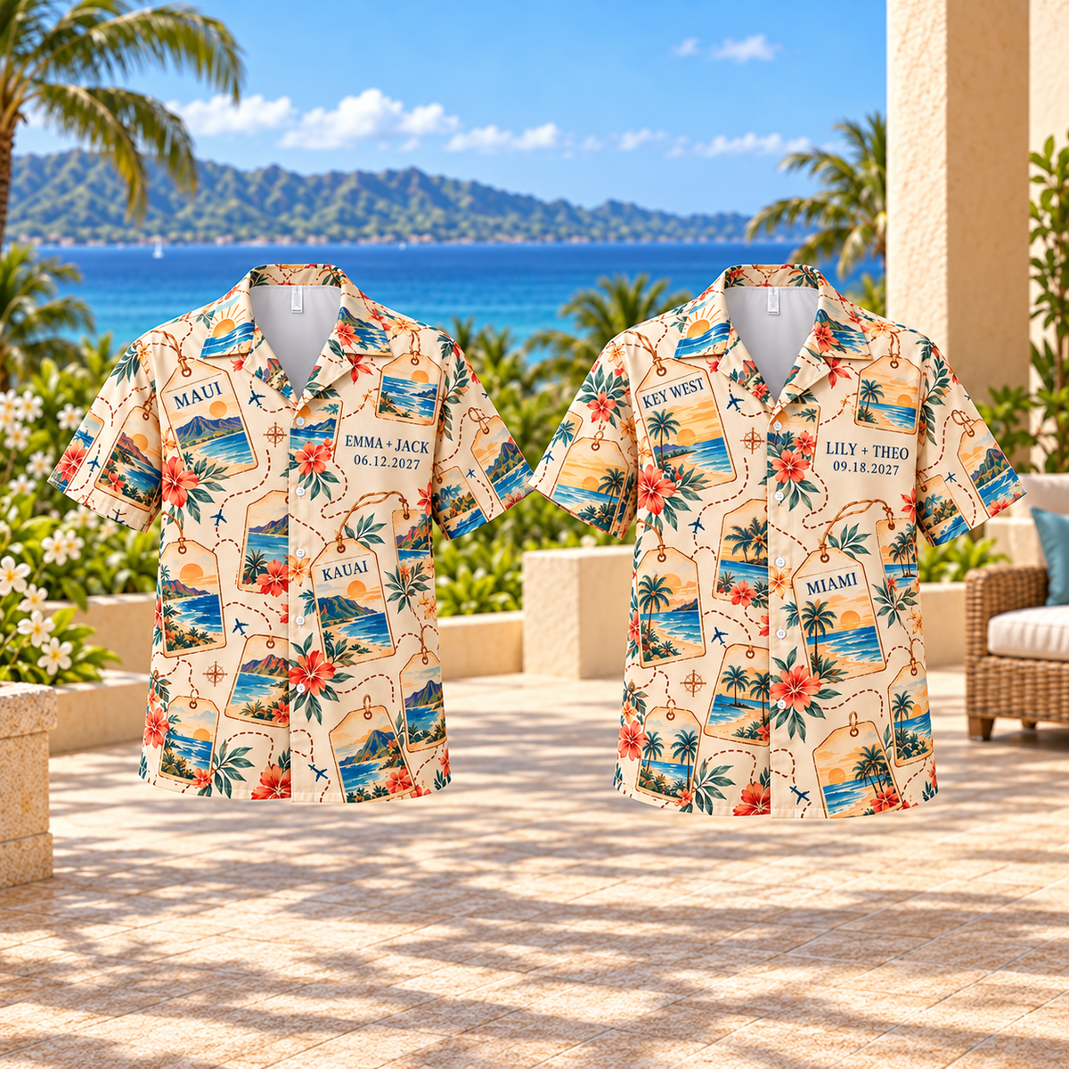 Honeymoon Travel Journal Hawaiian Shirt; personalization examples. One Day for Lifetime