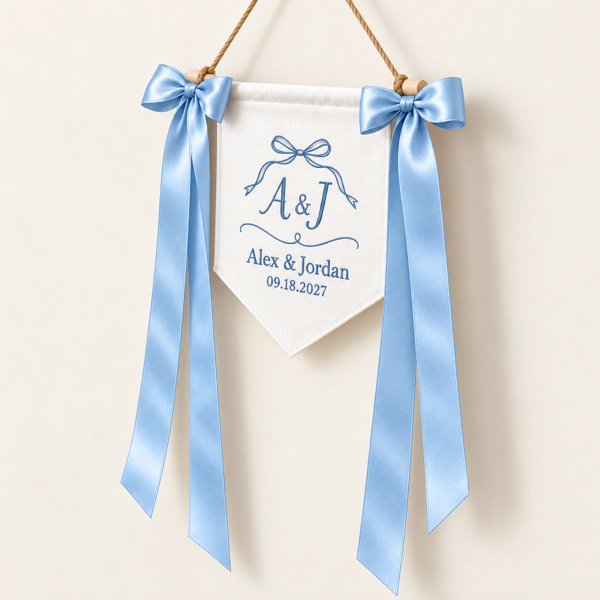 Ribbon Outline Embroidered Pennant Banner; left. One Day for Lifetime