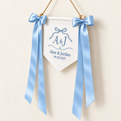 Ribbon Outline Embroidered Pennant Banner; left. One Day for Lifetime