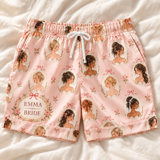Bridal Party Portrait Grid Personalized Satin Pajama Shorts; hero. One Day for Lifetime
