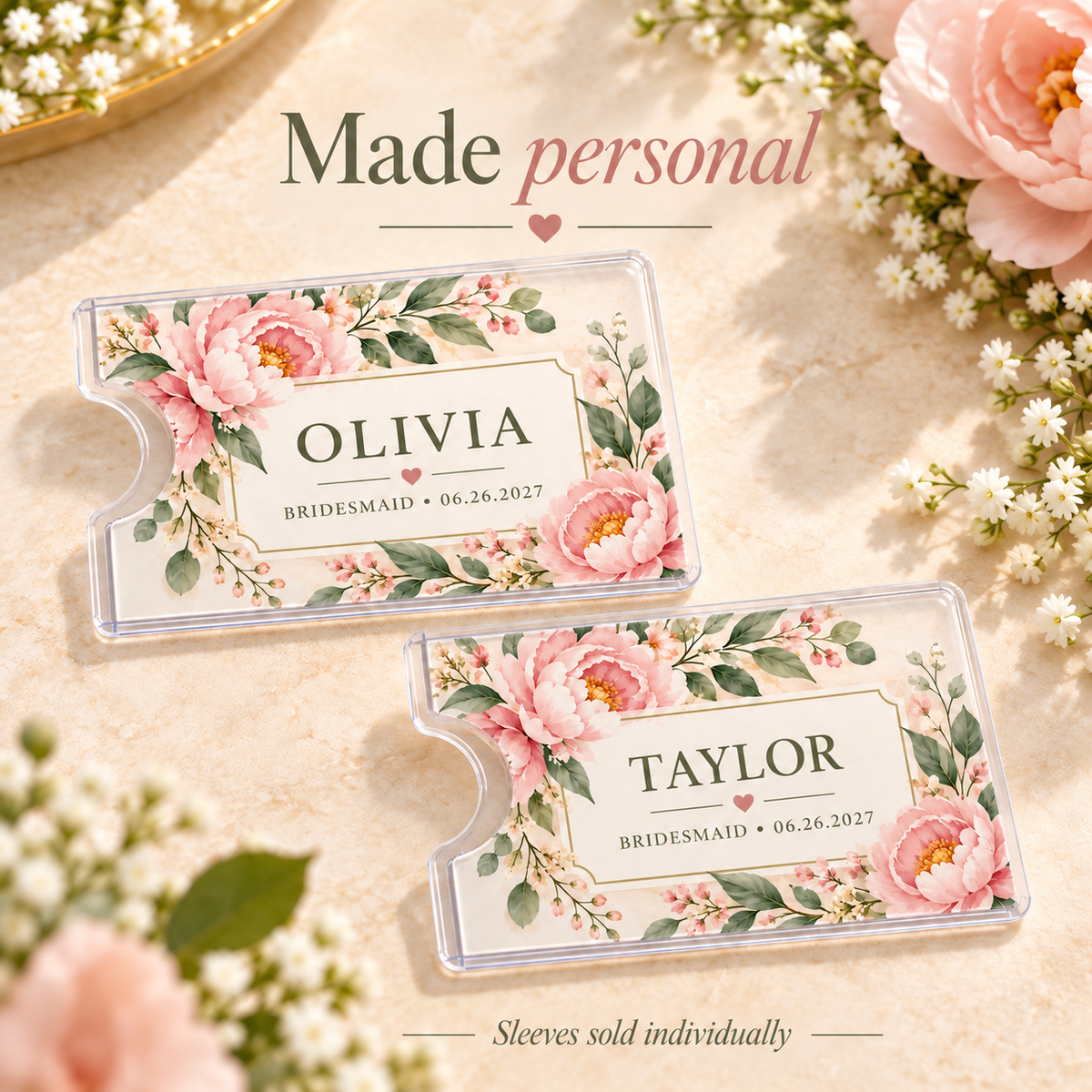 Garden Bridesmaid Card Sleeve; pair personalization. One Day for Lifetime