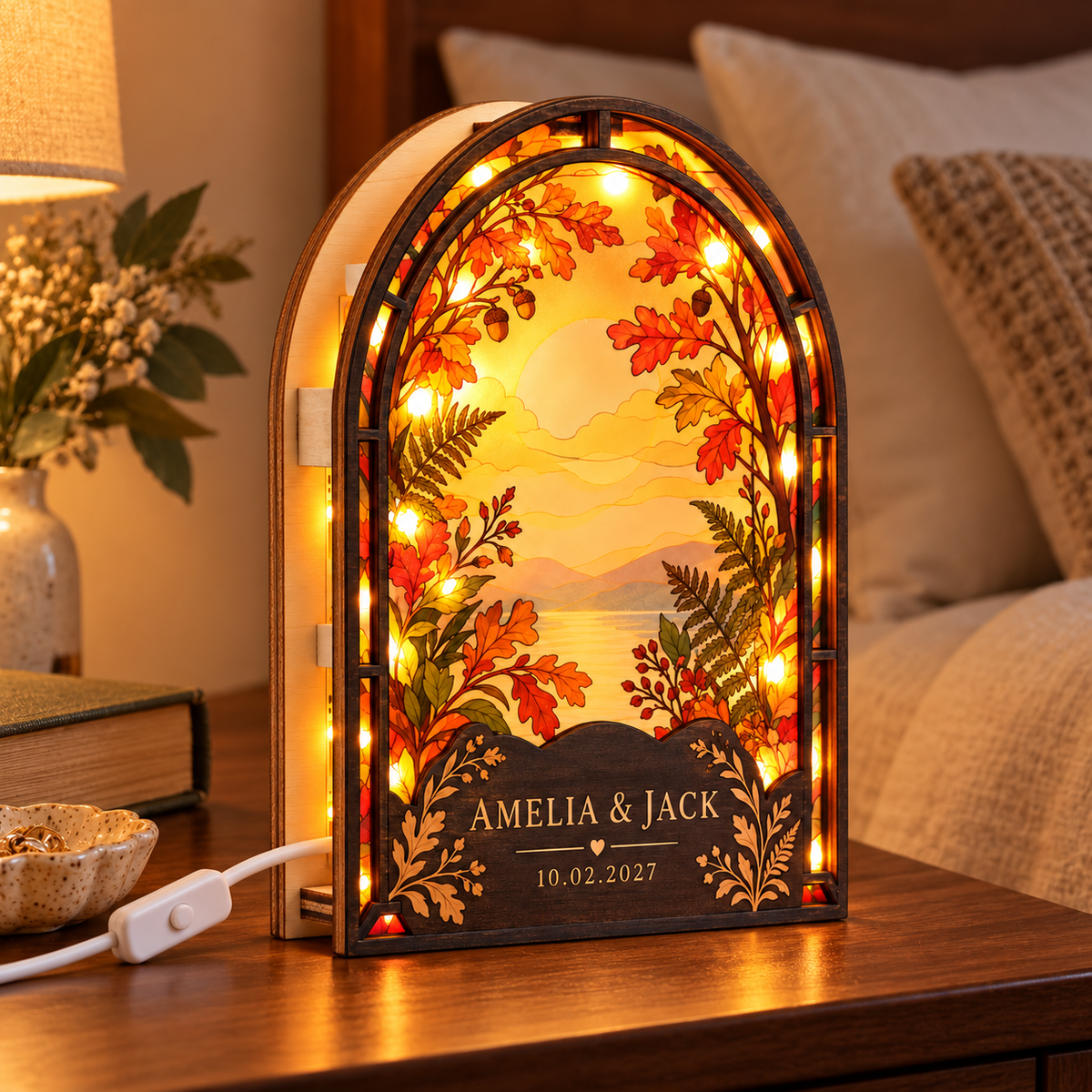 Autumn Arch suncatcher led light box - bedside