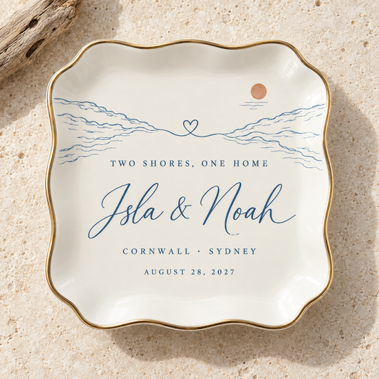 Two Shores One Home | Personalized Ceramic Ring Dish - hero