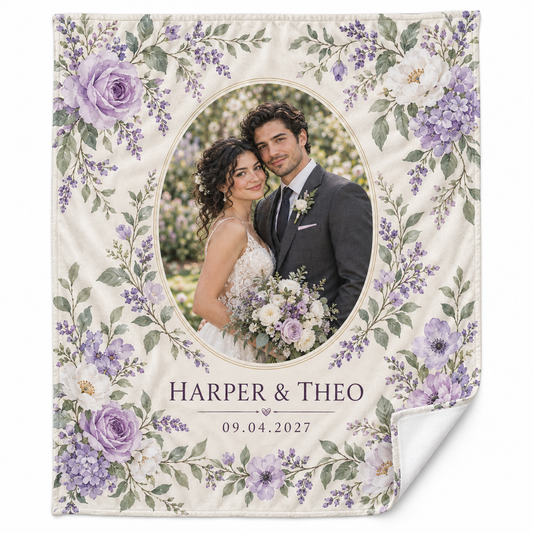Lilac Floral personalized fleece blanket - hero