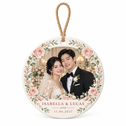 Blush Rose personalized ceramic photo ornament - hero