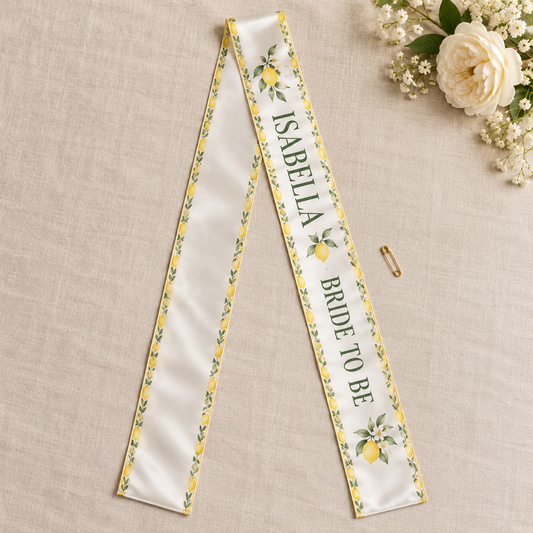 Citrus Bridal Shower Satin Sash; hero. One Day for Lifetime