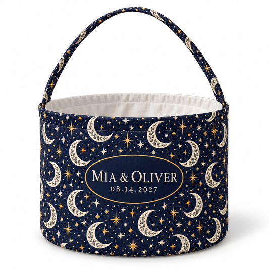 Navy Moon Stars personalized fabric gift basket - hero