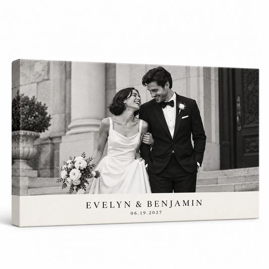 Monochrome personalized wedding canvas print - hero