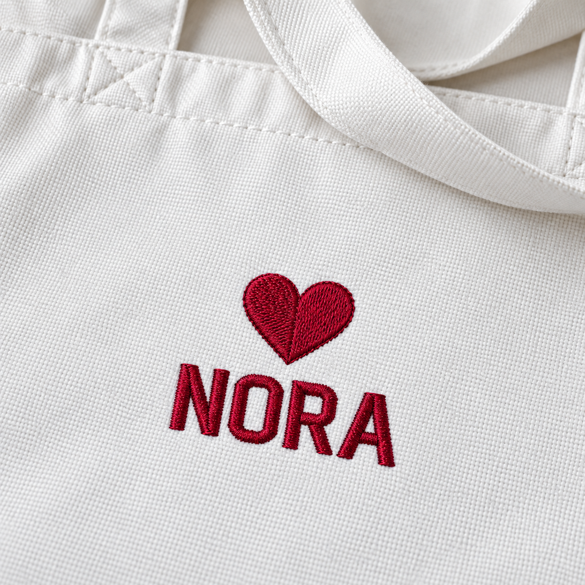 Heartfelt Mother Gift Embroidered Tote Bag; embroidery detail. One Day for Lifetime
