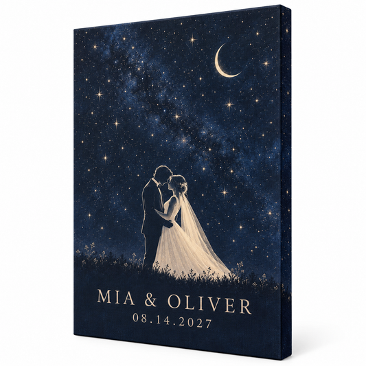 Navy Celestial personalized wedding canvas print - hero