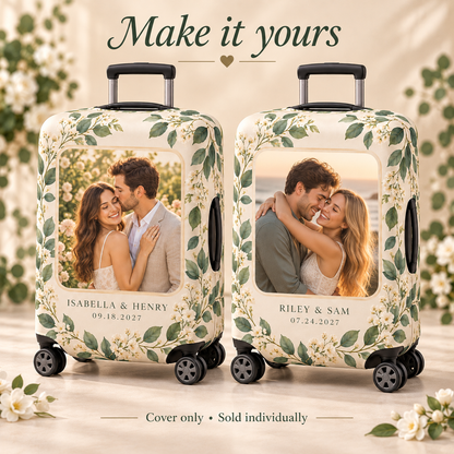 Engagement Photo Keepsake Luggage Cover; personalized examples. One Day for Lifetime