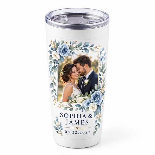 Dusty Blue Floral personalized 20 oz tumbler - white isolated
