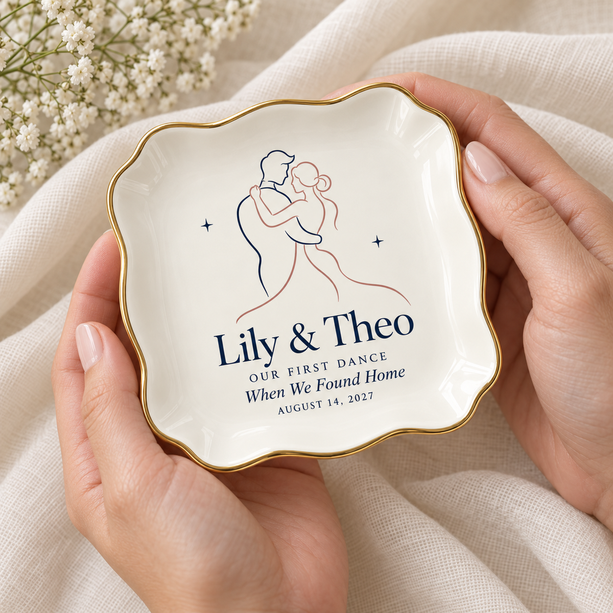 Our First Dance | Personalized Ceramic Ring Dish - in hand scale