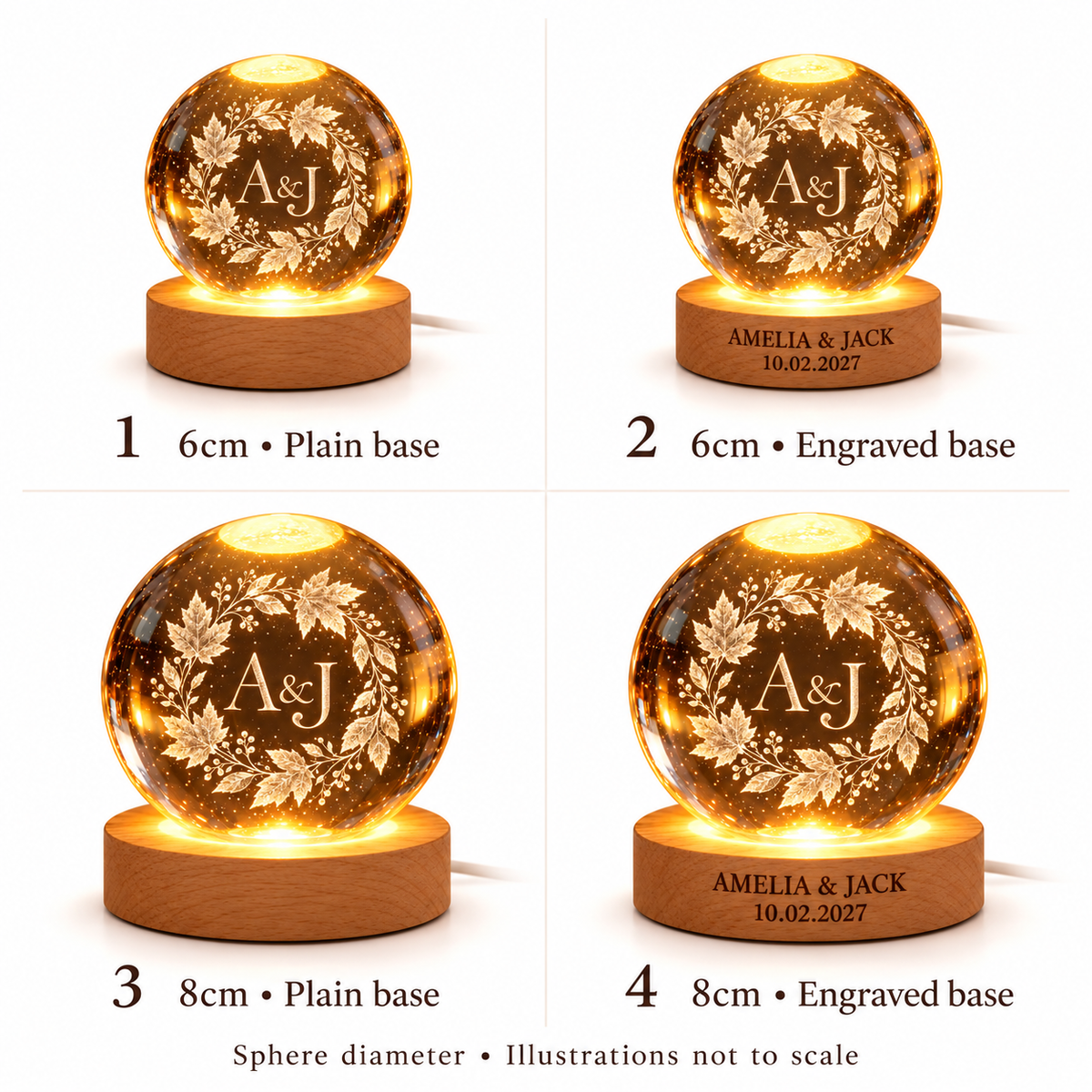 Autumn Wreath personalized crystal ball led keepsake - options