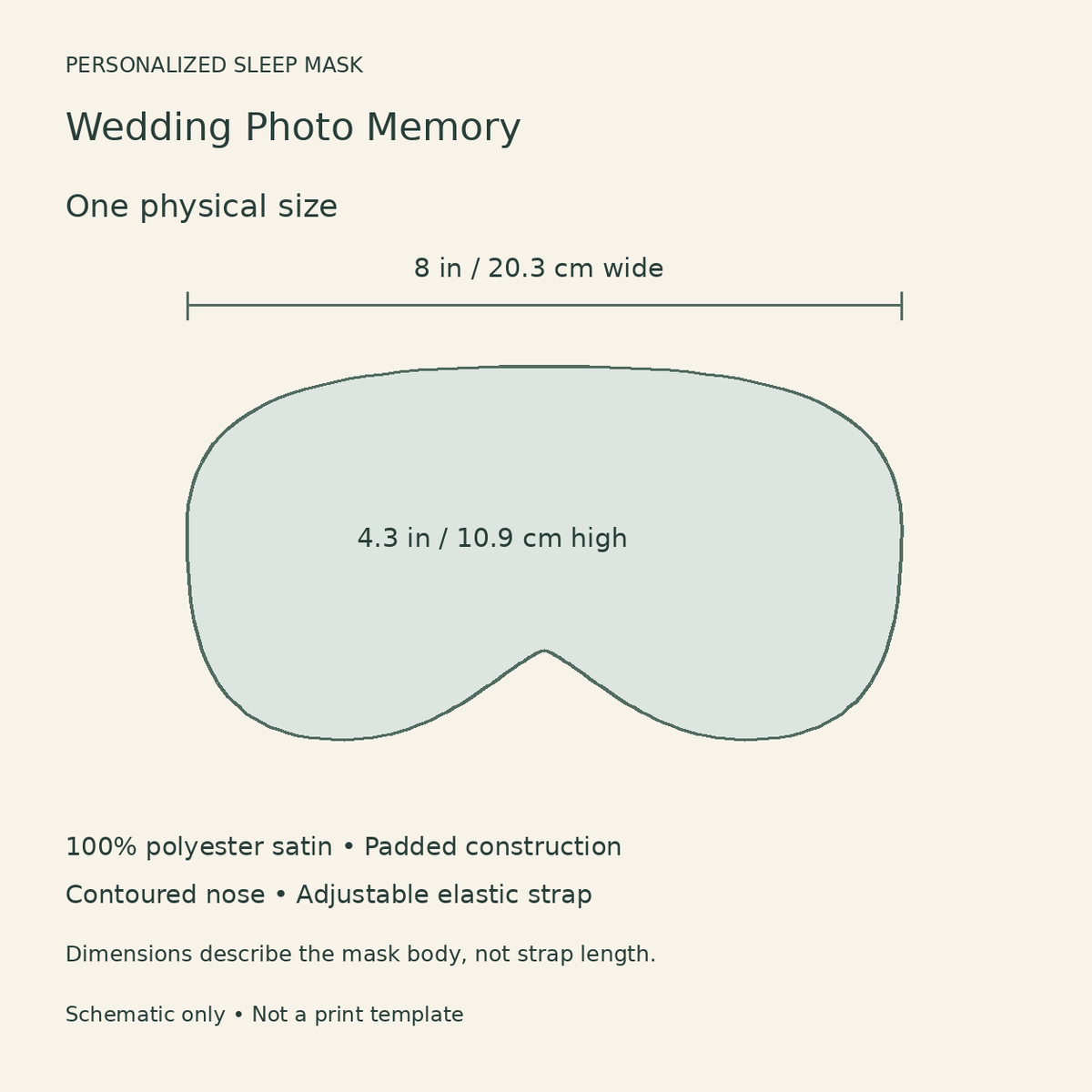 Wedding Photo Memory Sleep Mask; size guide. One Day for Lifetime
