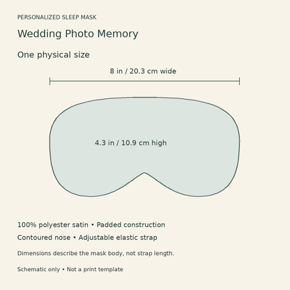 Wedding Photo Memory Sleep Mask; size guide. One Day for Lifetime