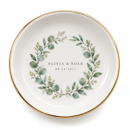 Sage Wreath personalized ceramic jewelry dish - hero